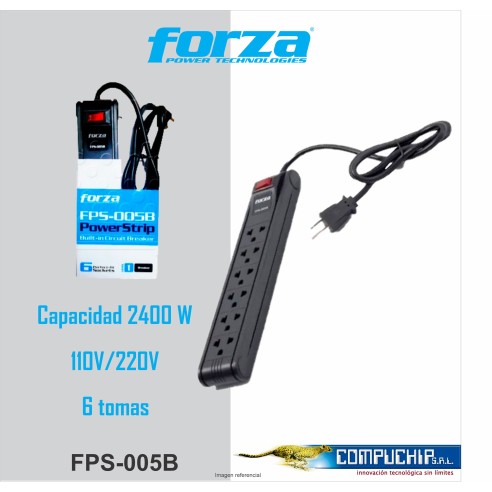 Regleta 2400W, 6 salidas NEMA universales, interruptor 110V/220V