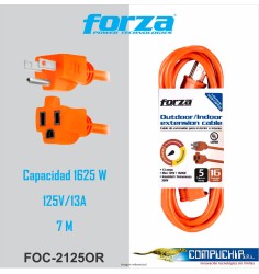 CABLE DE EXTENSION NEMA 5-15 FORZA FOC-2125OR, 7MTS.