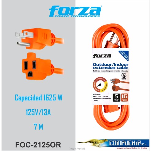 CABLE DE EXTENSION NEMA 5-15 FORZA FOC-2125OR, 7MTS.