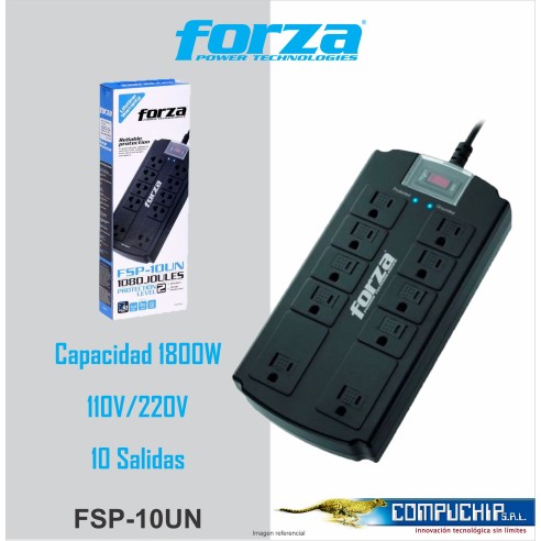 Protector tensión 1080J/1800W, 10 slds universales -120V/240V