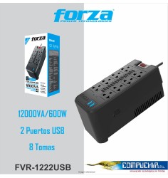 ESTABILIZADOR FORZA FVR-1222 ,1200 VA, 8 TOMAS, 2 PUERTOS USB