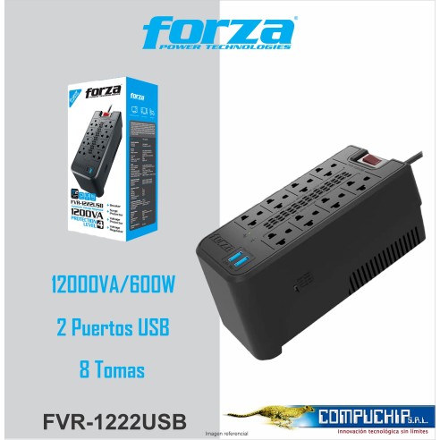 ESTABILIZADOR FORZA FVR-1222 ,1200 VA, 8 TOMAS, 2 PUERTOS USB