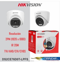 CAMARA HIK VISION TURRET DS-2CE76D0T-LPFS 2MP SMART HYBRID LIGHT IR 20M 2.8MM C/AUDIO