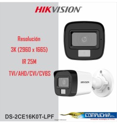 CAMARA HIK VISION BULLET DS-2CE16K0T-LPFS 5MP 3K SMART HYBRID LIGHT IR 25M 2.8MM C/AUDIO