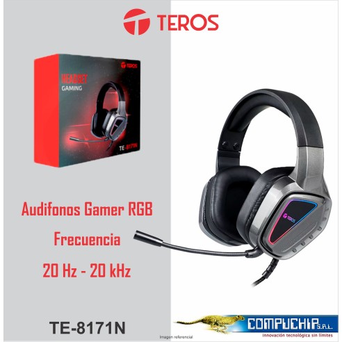 Auriculares Gaming TEROS TE-8171N estéreo, micrófono, Luces RGB.