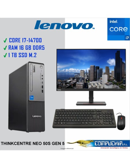 Computadora Lenovo ThinkCentre Neo 50S Gen 5, Core i7-14700 5.4GHz, 16GB DDR5-5600, Monitor 23.8"