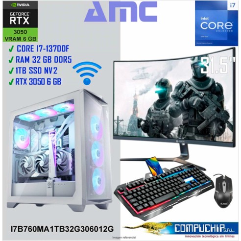 PC AMC INTEL CORE I7-13700F 2.10/ 5.20 GHz, 32GB DDR5, 1TB M.2 SSD, RTX 3050 6GB, MONITOR 32".