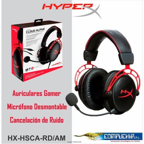 AURICULARES GAMING HYPERX CLOUD ALPHA, MICRÓFONO DESMONTABLE, 3.5MM, NEGRO/ROJO.