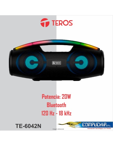 Parlante Teros, TE-6042N, Bluetooth, 20W (2x10W), 3000mAh, Negro