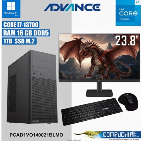 PC Advance Vission VO1470, Intel Core i7-13700 2.5GHz, 16GB DDR5, 1TB SSD M.2 NMVe, Monitor Samsung  23.8""