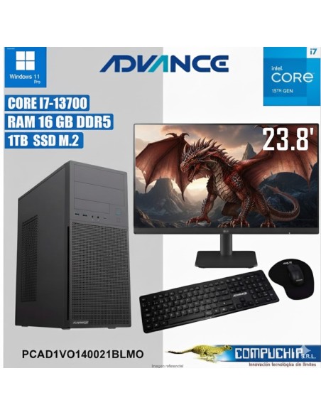 PC Advance Vission VO1470, Intel Core i7-13700 2.5GHz, 16GB DDR5, 1TB SSD M.2 NMVe, Monitor Samsung  23.8""