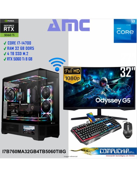 PC AMC INTEL CORE i7-14700 2.10/5.40GHz, 32GB DDR5, 4TB M.2 SSD, RTX 5060 Ti 8G.