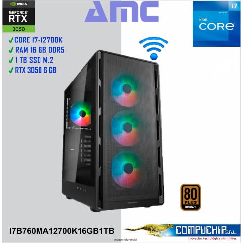 PC AMC INTEL CORE I7-12700K 3.6/5.00GHz, 16GB DDR5,RTX 3050 6GB, 1TB M.2 SSD.