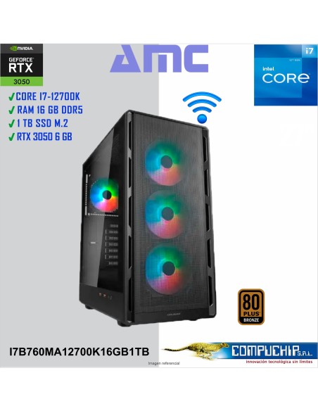 PC AMC INTEL CORE I7-12700K 3.6/5.00GHz, 16GB DDR5,RTX 3050 6GB, 1TB M.2 SSD.