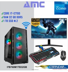 PC Intel Core i7-12700 2.10/4.90GHz, 32GB DDR5, 1TB SSD M.2, MONITOR 24".