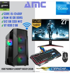 PC INTEL CORE I5-12400F 2.5/4.4 GHZ, 16GB DDR5, 512 GB SSD, MONITOR 27"