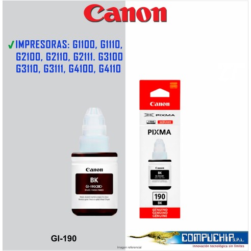 BOTELLA DE TINTA CANON GI-190 BK NEGRO, 135ML.