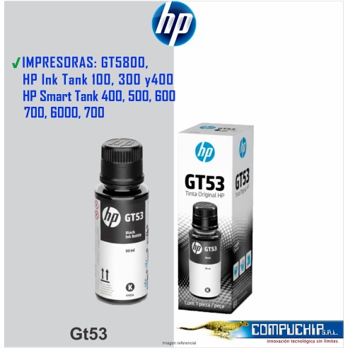 BOTELLA DE TINTA HP GT53 NEGRO ORIGINAL, 90ML.