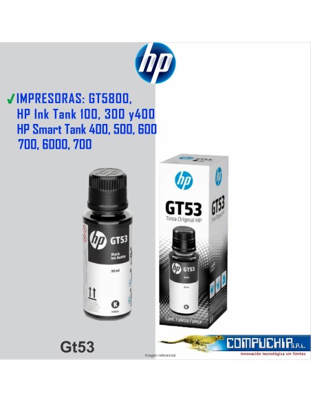 BOTELLA DE TINTA HP GT53 NEGRO ORIGINAL, 90ML.