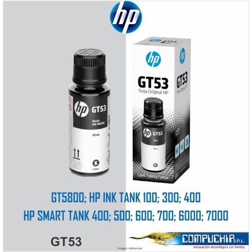 BOTELLA DE TINTA HP GT53 NEGRO ORIGINAL, 90ML.