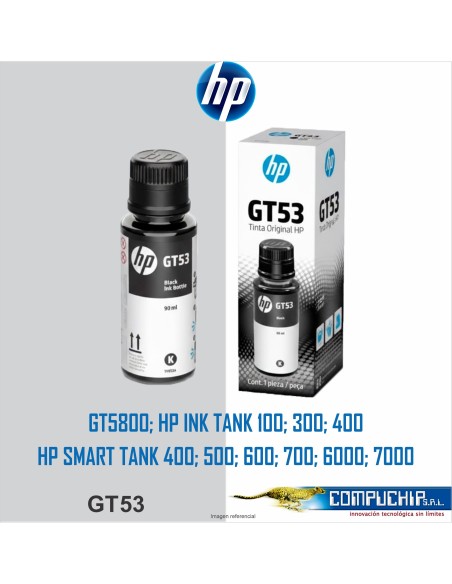 BOTELLA DE TINTA HP GT53 NEGRO ORIGINAL, 90ML.