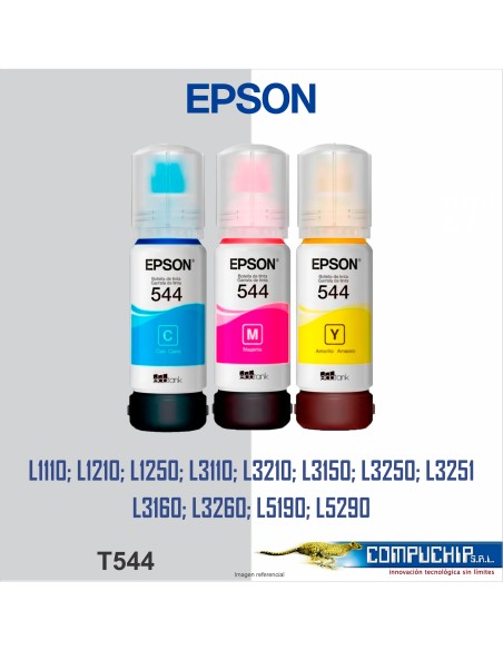 BOTELLA DE TINTA EPSON T544 CYAN, MAGENTA, AMARILLO, 65ML.