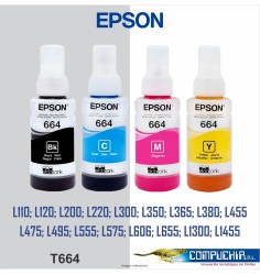 BOTELLA DE TINTA EPSON T664 NEGRO, CYAN, MAGENTA, AMARILLO, 70ML.