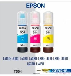 BOTELLA DE TINTA EPSON T504 CYAN, MAGENTA, AMARILLO, 70ML.