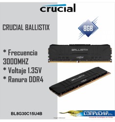 MEMORIA RAM CRUCIAL BALLISTIX DDR4 8GB/3000 ( BL8G30C15U4B ) NEGRO
