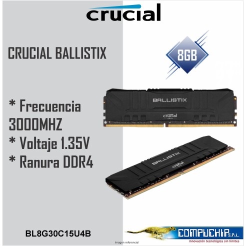 MEMORIA RAM CRUCIAL BALLISTIX DDR4 8GB/3000 ( BL8G30C15U4B ) NEGRO