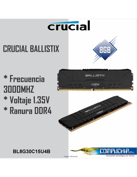 MEMORIA RAM CRUCIAL BALLISTIX DDR4 8GB/3000 ( BL8G30C15U4B ) NEGRO