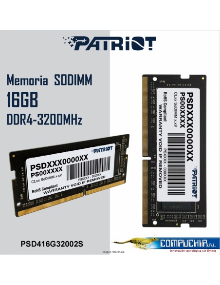 MEMORIA SODIMM PATRIOT SIGNATURE LINE DDR4 16GB-3200MHZ, CL22, 1.2V.