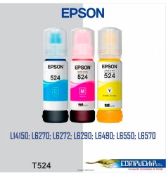 BOTELLA DE TINTA EPSON T524 CYAN, MAGENTA, AMARILLO, 70ML.