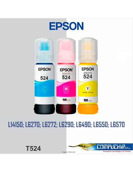 BOTELLA DE TINTA EPSON T524 CYAN, MAGENTA, AMARILLO, 70ML.