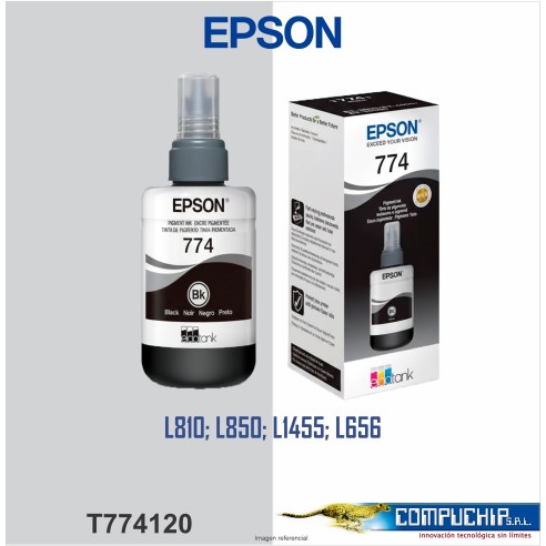 BOTELLA DE TINTA EPSON 774 (T774120), 140ML, TINTA NEGRA, PARA IMPRESORAS EPSON WORKFORCE M105 / M205.