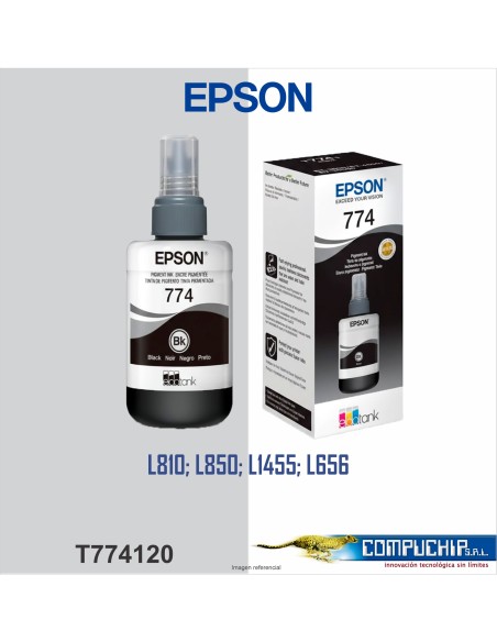 BOTELLA DE TINTA EPSON 774 (T774120), 140ML, TINTA NEGRA, PARA IMPRESORAS EPSON WORKFORCE M105 / M205.