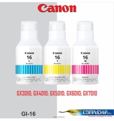 BOTELLA DE TINTA CANON GI-16 CYAN, MAGENTA, AMARILLO, 135ML.