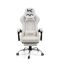 Silla Gamer Kuzler Blanca Masajeador Lumbar Reposapiés y Base Metálica RIK-101AW