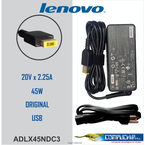 CARGADOR LENOVO, 20V 2.25A USB PUNTA AMARILLA 45W