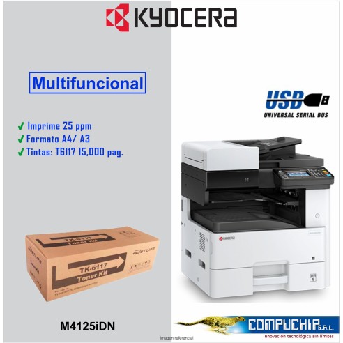 IMPRESORA LÁSER MULTIFUNCIONAL MONOCROMÁTICA KYOCERA M4125IDN A4/A3 25ppm