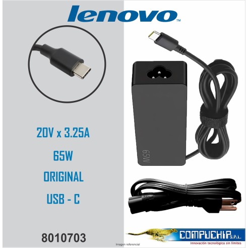 CARGADOR LENOVO 20V 3.25A ORIGINAL 65W TYPE C RECTO