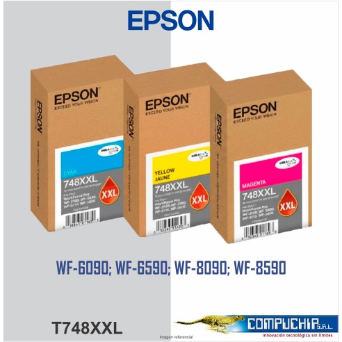 CARTUCHO DE TINTA EPSON 748XXL CYAN, MAGENTA, AMARILLO, 69ML.