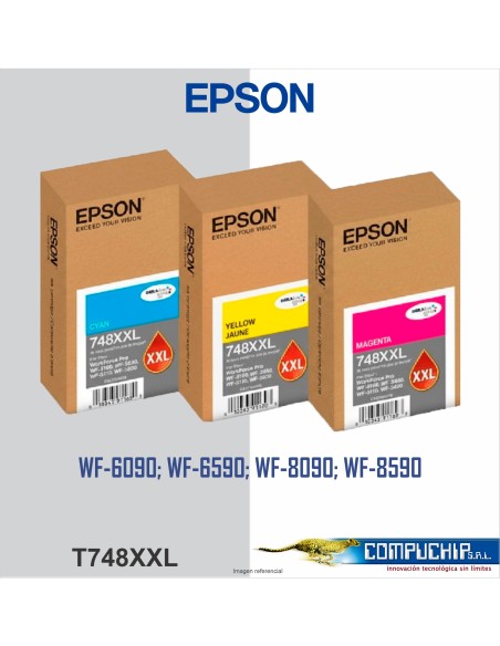 CARTUCHO DE TINTA EPSON 748XXL CYAN, MAGENTA, AMARILLO, 69ML.