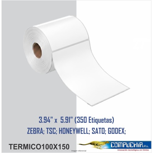 ROLLO DE ETIQUETAS TÉRMICAS ADHESIVAS 100 X 150MM A 1 COLUMNA, 350 ETIQUETAS