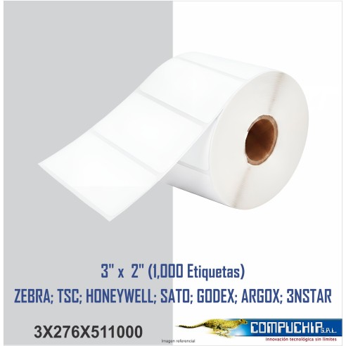 ROLLO DE ETIQUETA ADHESIVA PAPEL 3" X 2" A 1 COLUMNA, 1000 ETIQUETAS