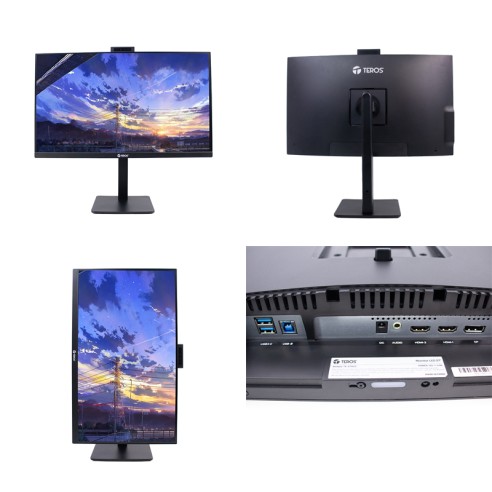 Monitor Plano Teros TE-2715CS, 27", QHD IPS, 100Hz, 1ms, HDMI, DP, USB, Parlante, Cámara, Micrófono