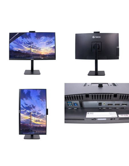 Monitor Plano Teros TE-2715CS, 27", QHD IPS, 100Hz, 1ms, HDMI, DP, USB, Parlante, Cámara, Micrófono