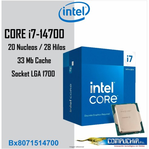 Procesador Intel Core i7-14700 2.10/5.40GHz, 33 MB Intel Smart Caché, LGA1700, 65W/219W