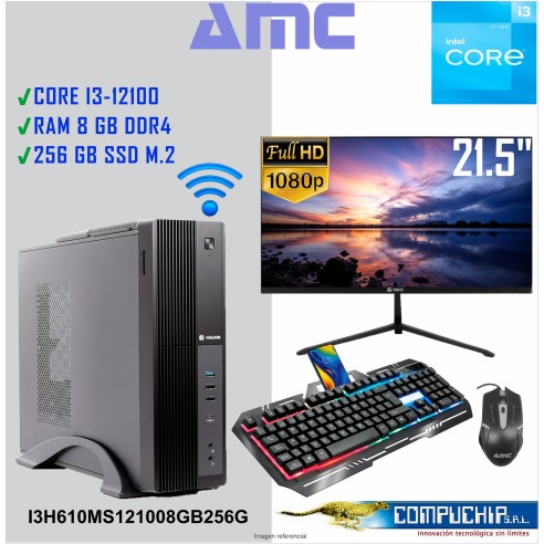 PC INTEL CORE I3-12100, 3.30 GHZ, 8GB DDR4, 256GB M.2 SSD, MONITOR 21.5".