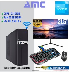 PC INTEL CORE I3-12100, 3.3/4.3 GHZ, 8GB DDR4, 512GB M.2 SSD, MONITOR 21.5".